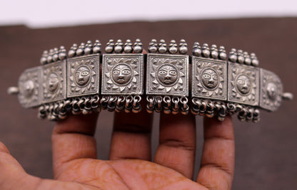 Sterling silver tribal choker necklace with traditional cultural design, trendy fit, perfect for ethnic or wedding jewelry.