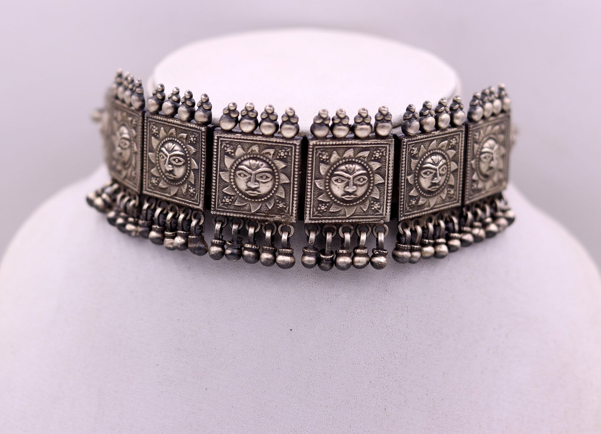 925 sterling silver tribal choker necklace with traditional cultural design, ethnic tribal jewelry, perfect for weddings and special occasions.