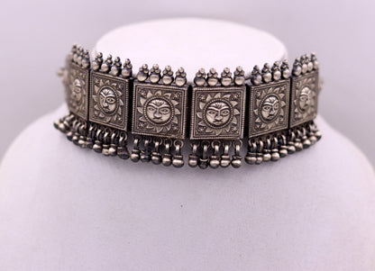 925 sterling silver tribal choker necklace with traditional cultural design, ethnic tribal jewelry, perfect for weddings and special occasions.