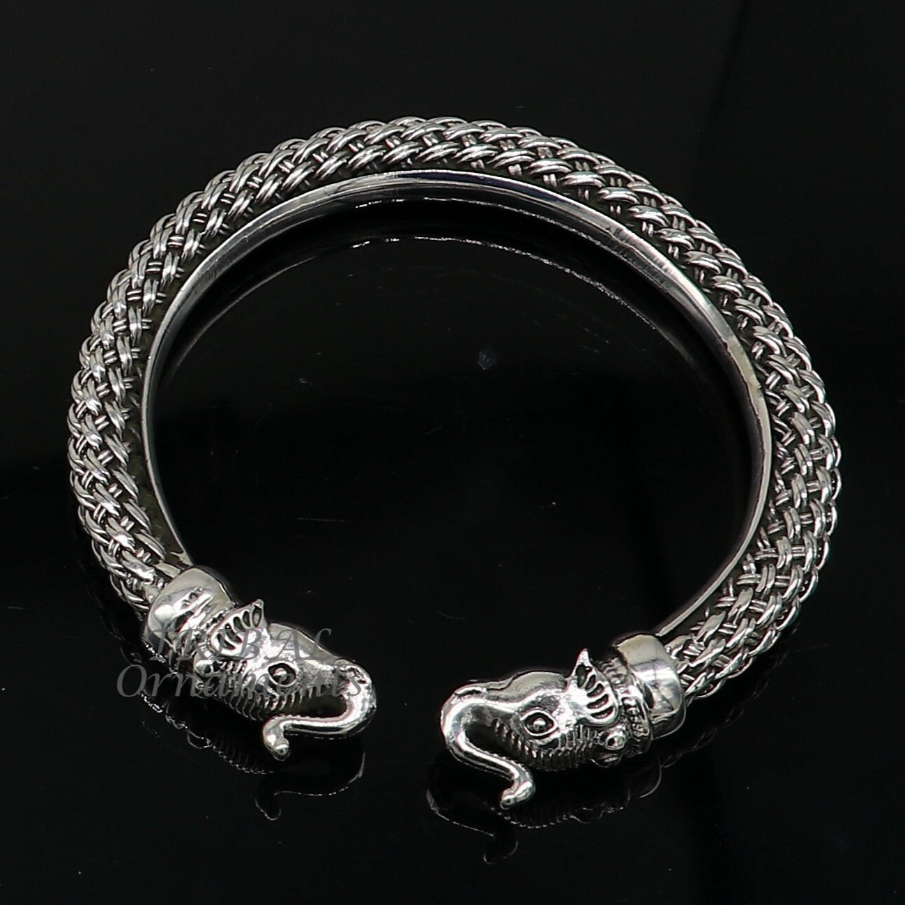 925 sterling silver traditional cultural ethnic elephant kada bangle bracelet pretty attractive tribal cuff bracelet ethnic jewelry  nsk623 - TRIBAL ORNAMENTS