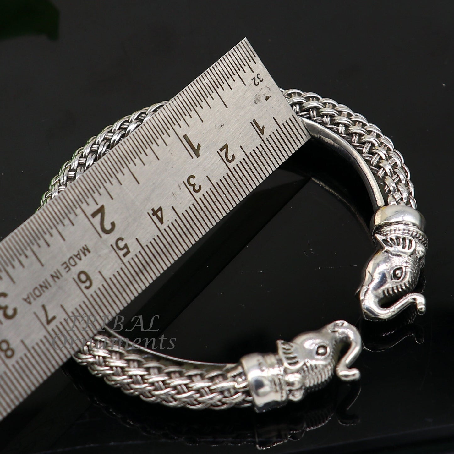925 sterling silver traditional cultural ethnic elephant kada bangle bracelet pretty attractive tribal cuff bracelet ethnic jewelry  nsk623 - TRIBAL ORNAMENTS