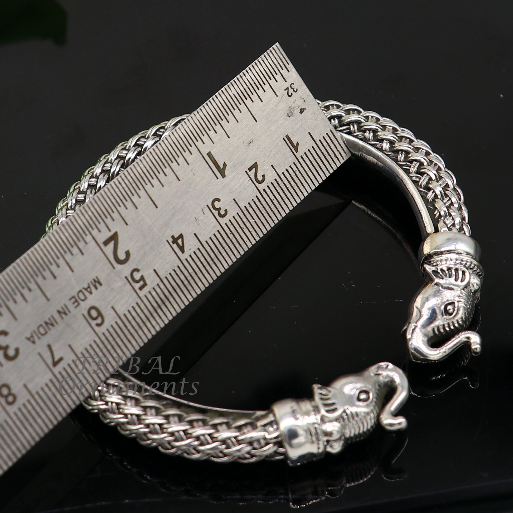 925 sterling silver traditional cultural ethnic elephant kada bangle bracelet pretty attractive tribal cuff bracelet ethnic jewelry  nsk623 - TRIBAL ORNAMENTS