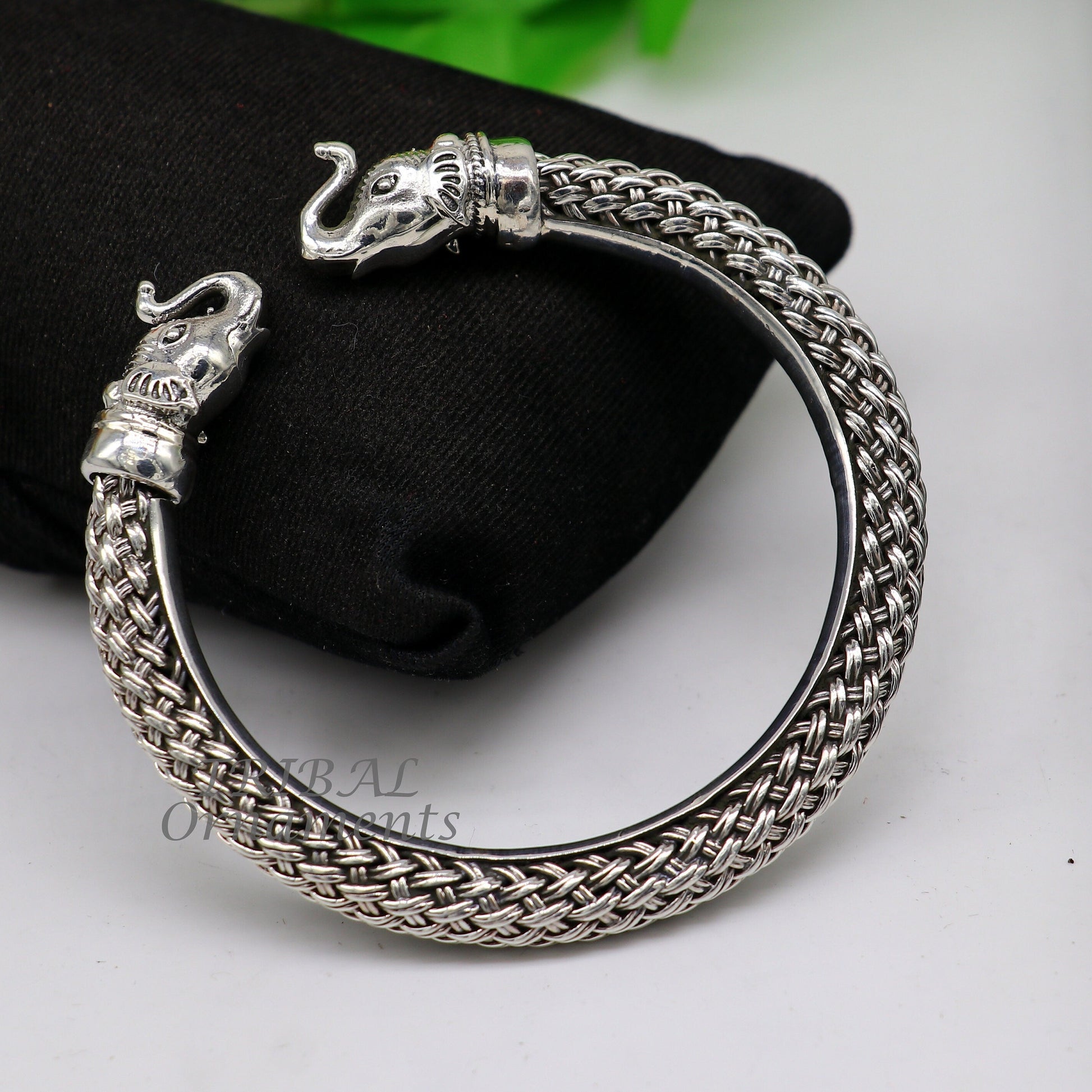 925 sterling silver traditional cultural ethnic elephant kada bangle bracelet pretty attractive tribal cuff bracelet ethnic jewelry  nsk623 - TRIBAL ORNAMENTS