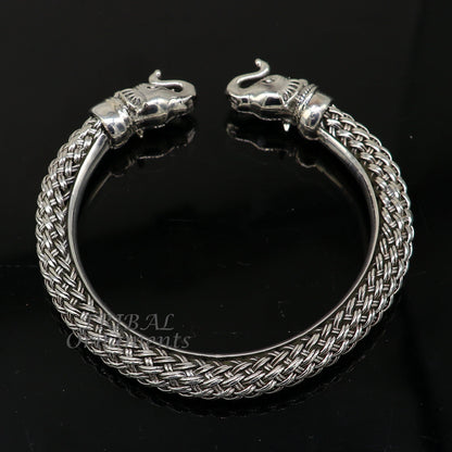 925 sterling silver traditional cultural ethnic elephant kada bangle bracelet pretty attractive tribal cuff bracelet ethnic jewelry  nsk623 - TRIBAL ORNAMENTS