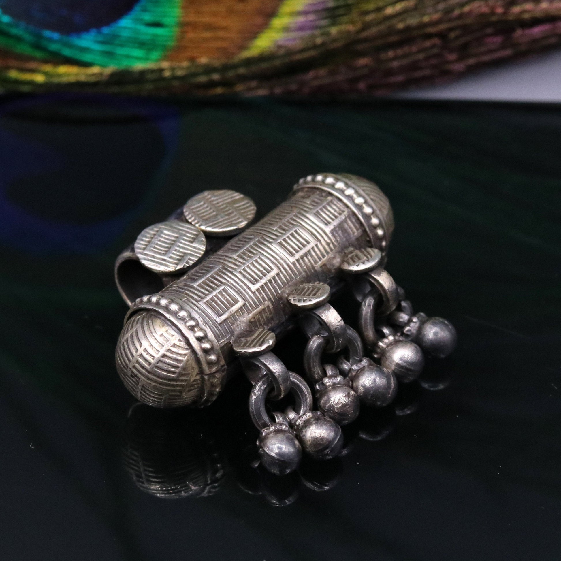 925 Sterling silver handmade vintage design traditional tribal amulet pendant with amazing jingle bells belly dance jewelry nsp48 - TRIBAL ORNAMENTS