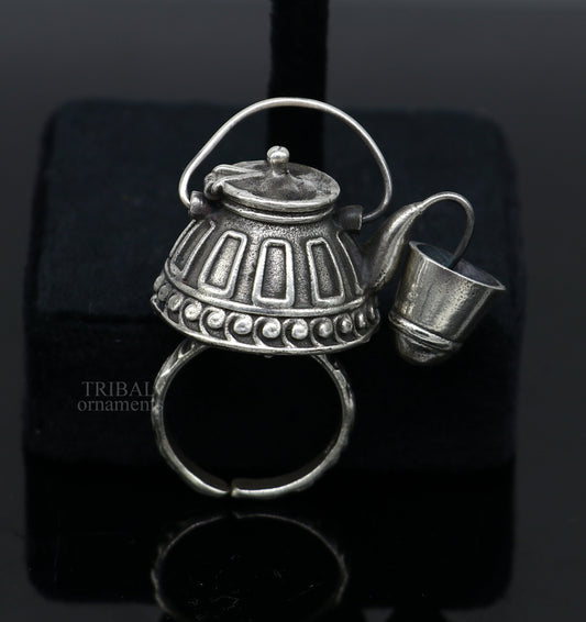 925 sterling silver Traditional vintage tea pot design handmade stylish ring women's tribal charm ring brides jewelry India sr329 - TRIBAL ORNAMENTS