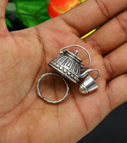 925 sterling silver Traditional vintage tea pot design handmade stylish ring women's tribal charm ring brides jewelry India sr329 - TRIBAL ORNAMENTS