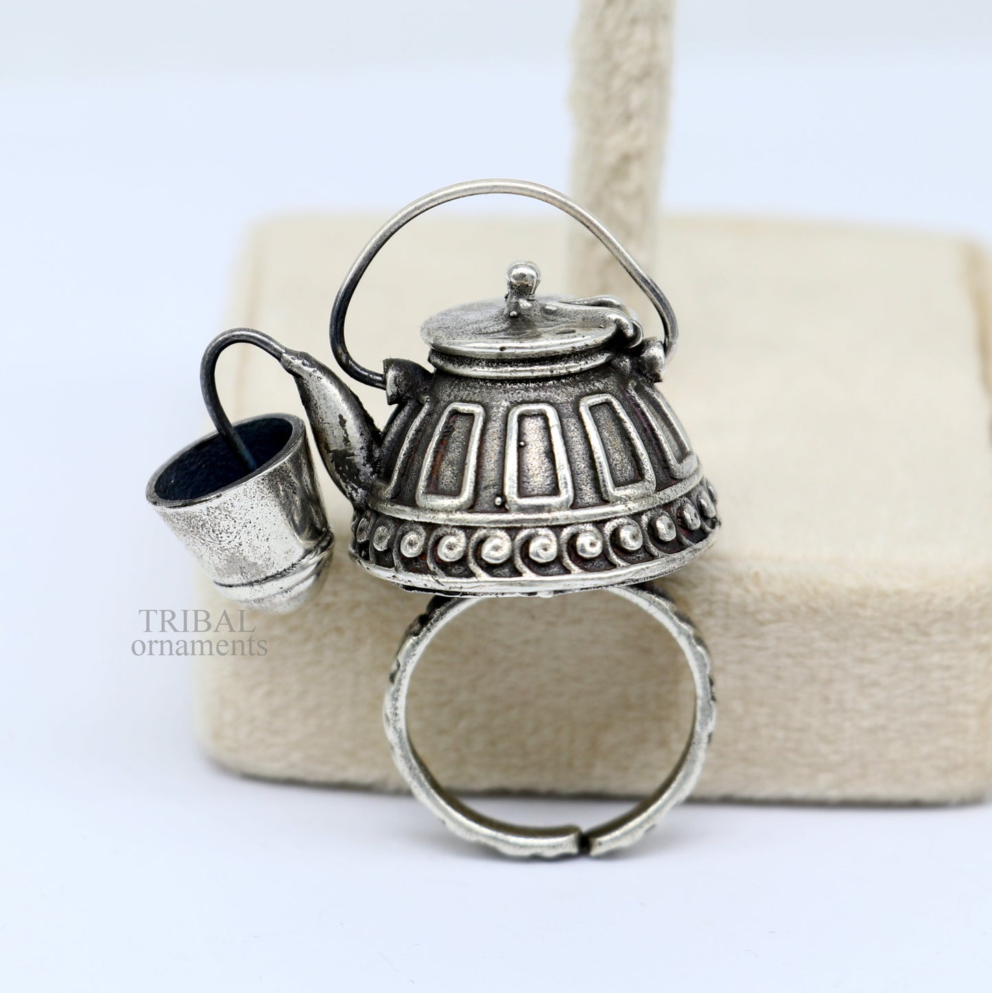 925 sterling silver Traditional vintage tea pot design handmade stylish ring women's tribal charm ring brides jewelry India sr329 - TRIBAL ORNAMENTS