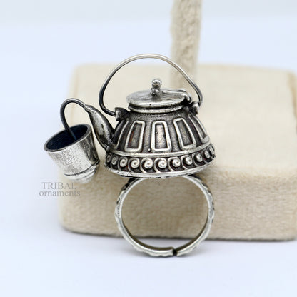 925 sterling silver Traditional vintage tea pot design handmade stylish ring women's tribal charm ring brides jewelry India sr329 - TRIBAL ORNAMENTS