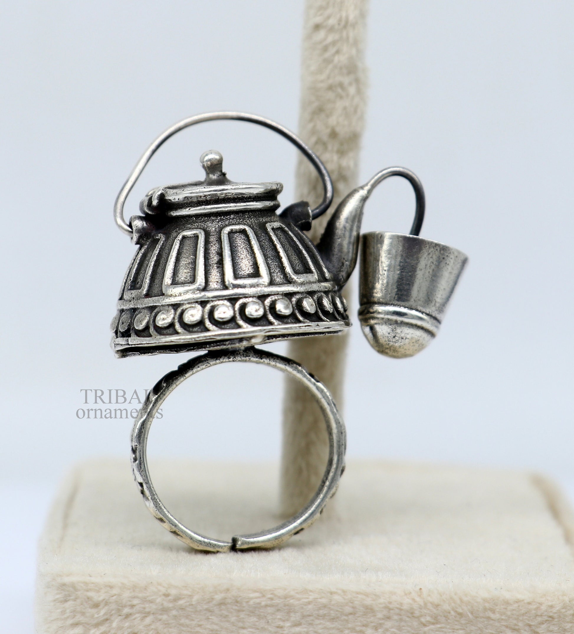 925 sterling silver Traditional vintage tea pot design handmade stylish ring women's tribal charm ring brides jewelry India sr329 - TRIBAL ORNAMENTS