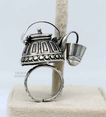 925 sterling silver Traditional vintage tea pot design handmade stylish ring women's tribal charm ring brides jewelry India sr329 - TRIBAL ORNAMENTS