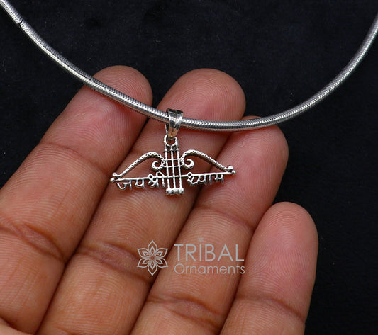 925 sterling silver Khatushyam ji Dhanush pendant with "Jai Shree Shyam" inscription, unisex jewelry by TRIBAL ORNAMENTS.