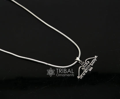 925 sterling silver Khatushyam ji Dhanush pendant featuring "Jai Shree Shyam" design for unisex jewelry by Tribal Ornaments.