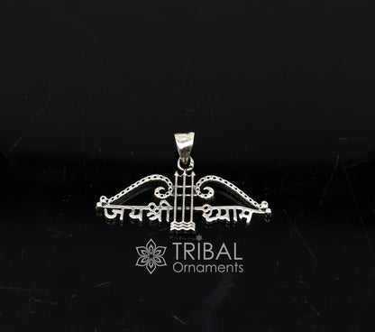925 sterling silver Khatushyam ji Dhanush pendant with "Jai Shree Shyam" design, unisex jewelry for men and women by Tribal Ornaments