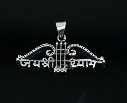 925 sterling silver Khatushyam ji Dhanush pendant with "Jai Shree Shyam" design, unisex jewelry for both men and women.