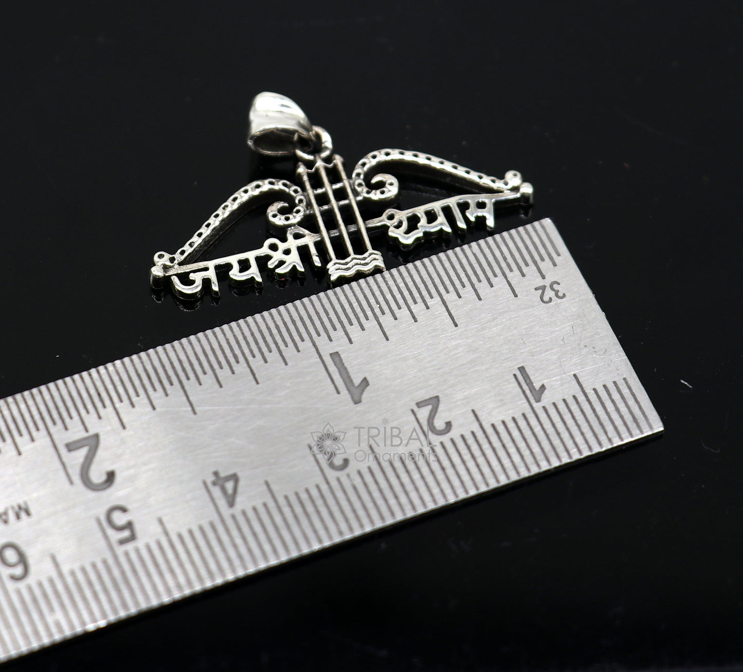 925 sterling silver Khatushyam ji Dhanush pendant with "Jai Shree Shyam" design, unisex jewelry for men and women.