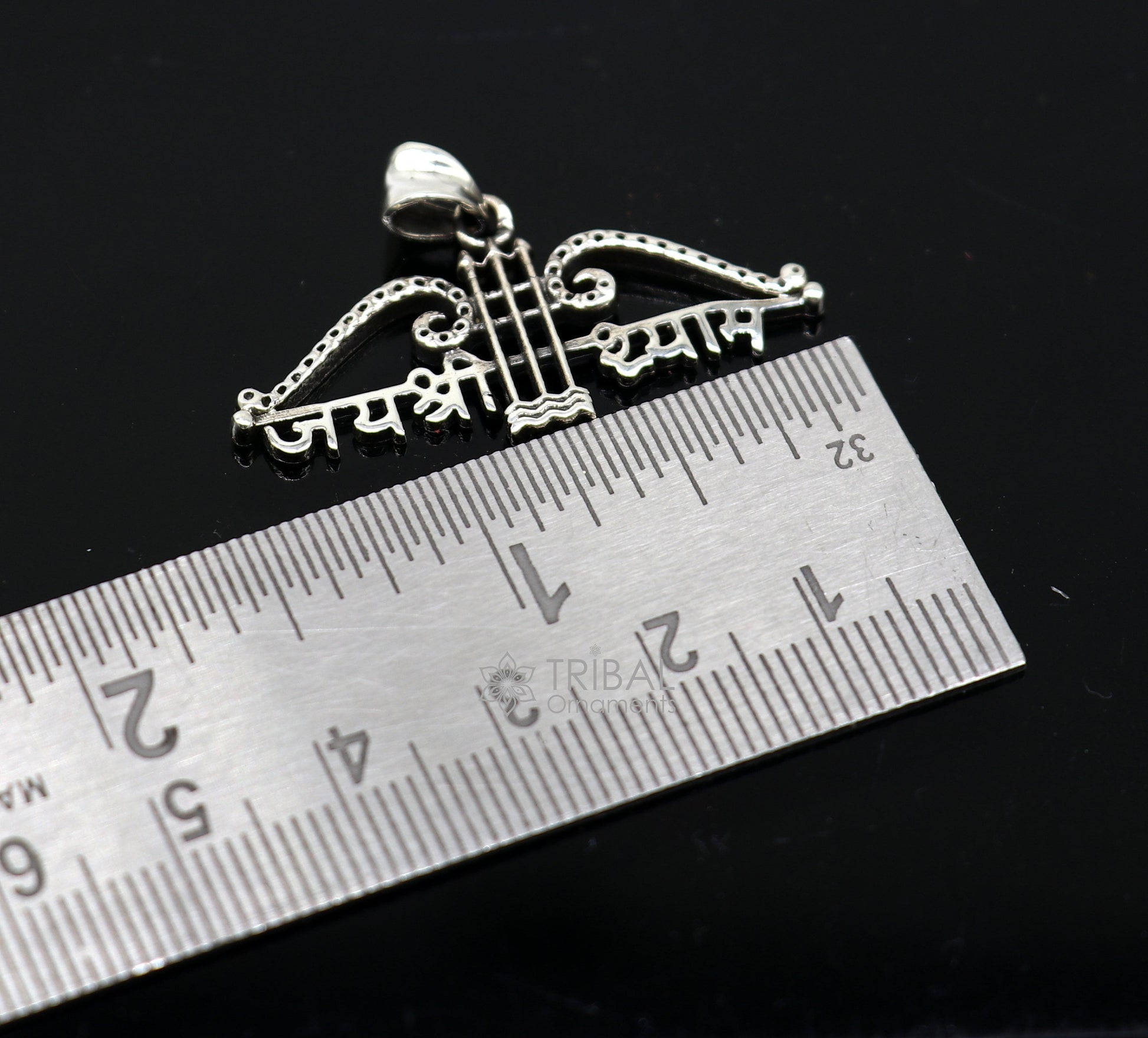 925 sterling silver Khatushyam ji Dhanush pendant with "Jai Shree Shyam" design, unisex jewelry for men and women.