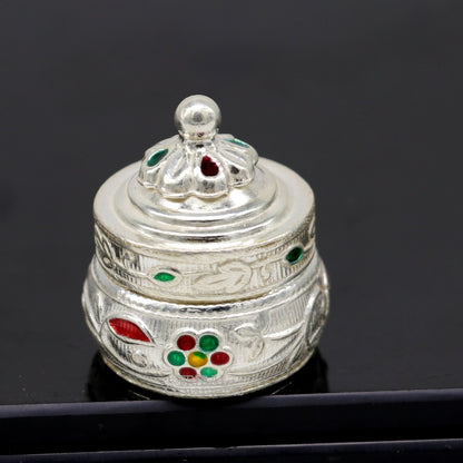 925 sterling silver trinket box, kajal box/casket box bridal enamel jewelry box collection, container box, eyeliner box gifting art stb369 - TRIBAL ORNAMENTS
