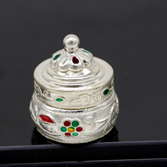 925 sterling silver trinket box, kajal box/casket box bridal enamel jewelry box collection, container box, eyeliner box gifting art stb369 - TRIBAL ORNAMENTS