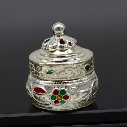 925 sterling silver trinket box, kajal box/casket box bridal enamel jewelry box collection, container box, eyeliner box gifting art stb369 - TRIBAL ORNAMENTS
