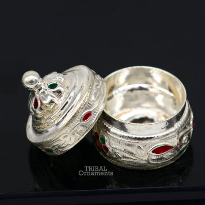 925 sterling silver trinket box, kajal box/casket box bridal enamel jewelry box collection, container box, eyeliner box gifting art stb369 - TRIBAL ORNAMENTS