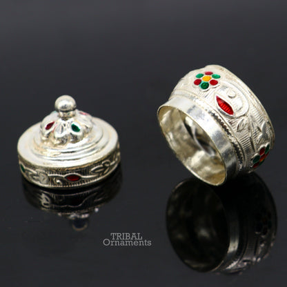 925 sterling silver trinket box, kajal box/casket box bridal enamel jewelry box collection, container box, eyeliner box gifting art stb369 - TRIBAL ORNAMENTS