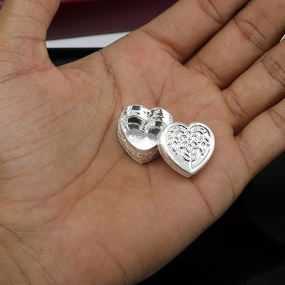 925 sterling silver heart-shaped trinket and kajal box from TRIBAL ORNAMENTS, bridal collection, decorative container for jewelry or eyeliner.