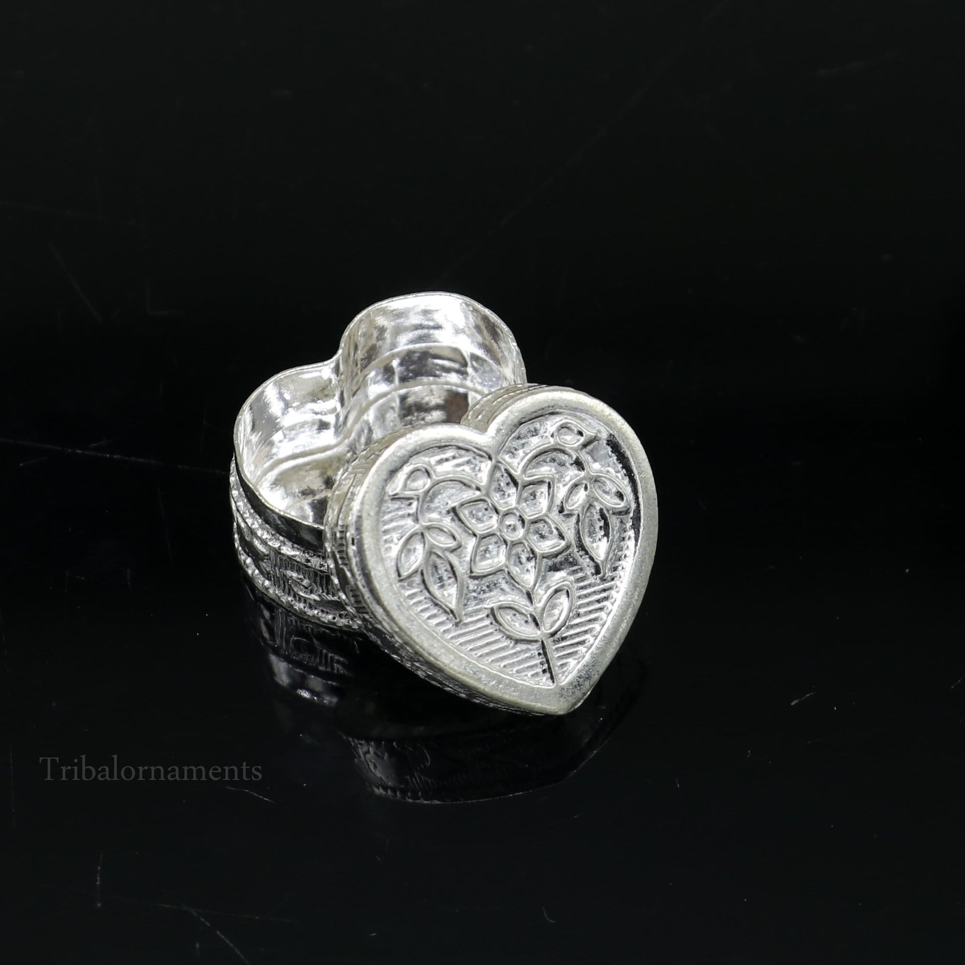 925 sterling silver trinket box, kajal box/casket box bridal heart shape box collection, container box, eyeliner box gifting art stb172 - TRIBAL ORNAMENTS