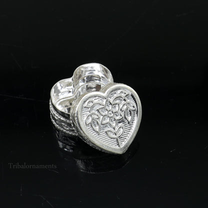 925 sterling silver heart-shaped trinket box by Tribal Ornaments, bridal jewelry container, perfect for gifting or storage.