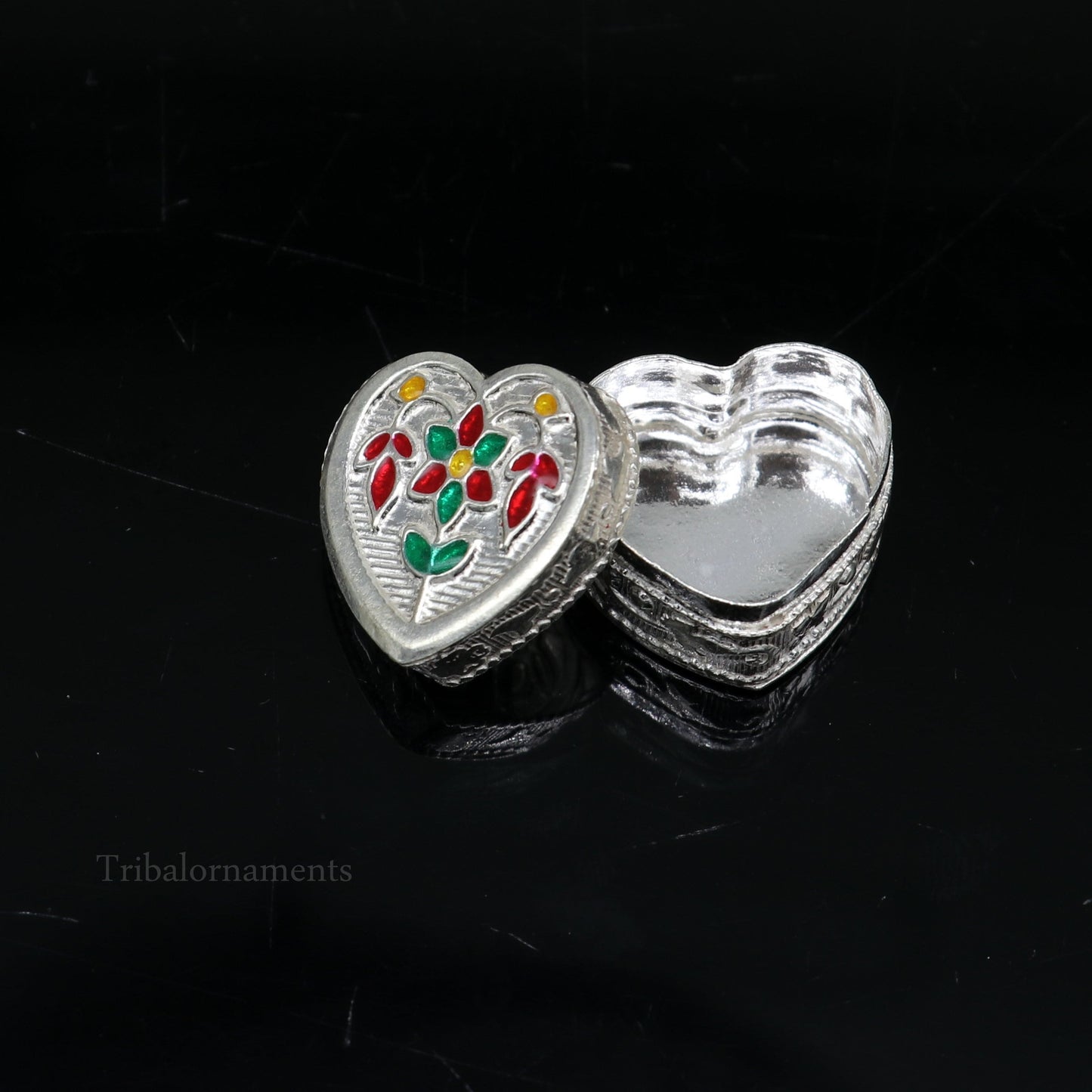 925 sterling silver trinket box, kajal box/casket box bridal heart shape box collection, container box, eyeliner box gifting art stb175 - TRIBAL ORNAMENTS