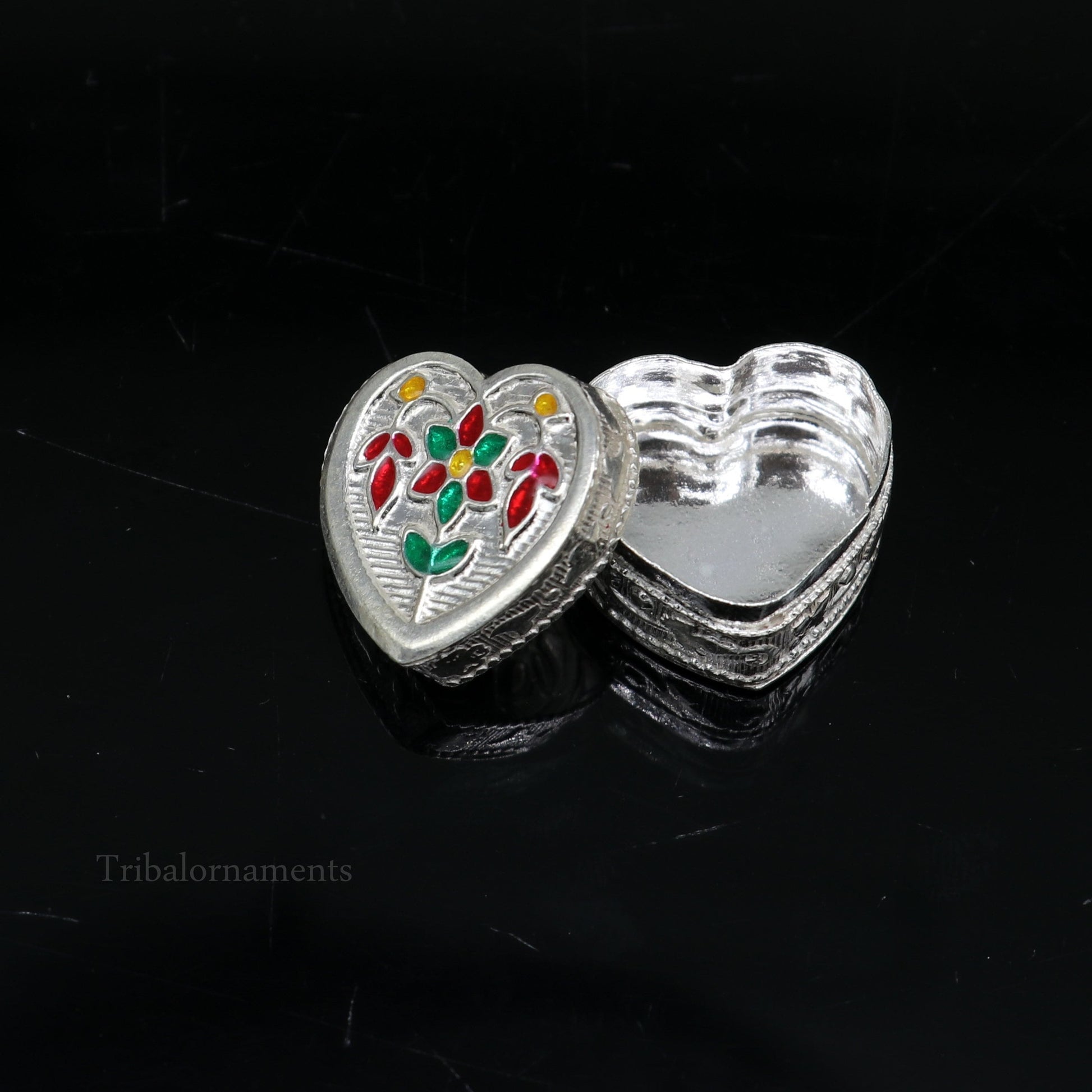 925 sterling silver trinket box, kajal box/casket box bridal heart shape box collection, container box, eyeliner box gifting art stb175 - TRIBAL ORNAMENTS