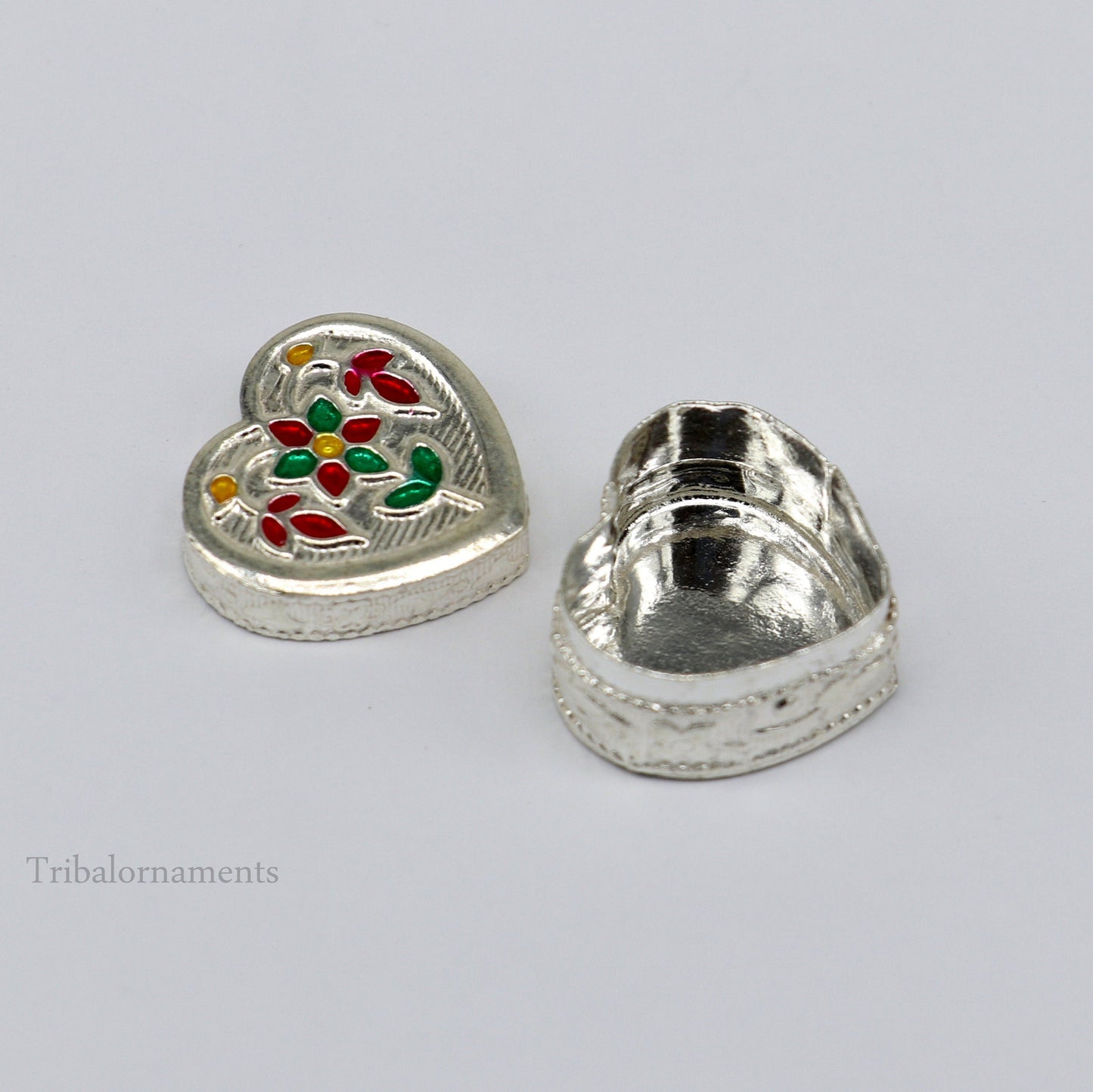 925 sterling silver trinket box, kajal box/casket box bridal heart shape box collection, container box, eyeliner box gifting art stb175 - TRIBAL ORNAMENTS