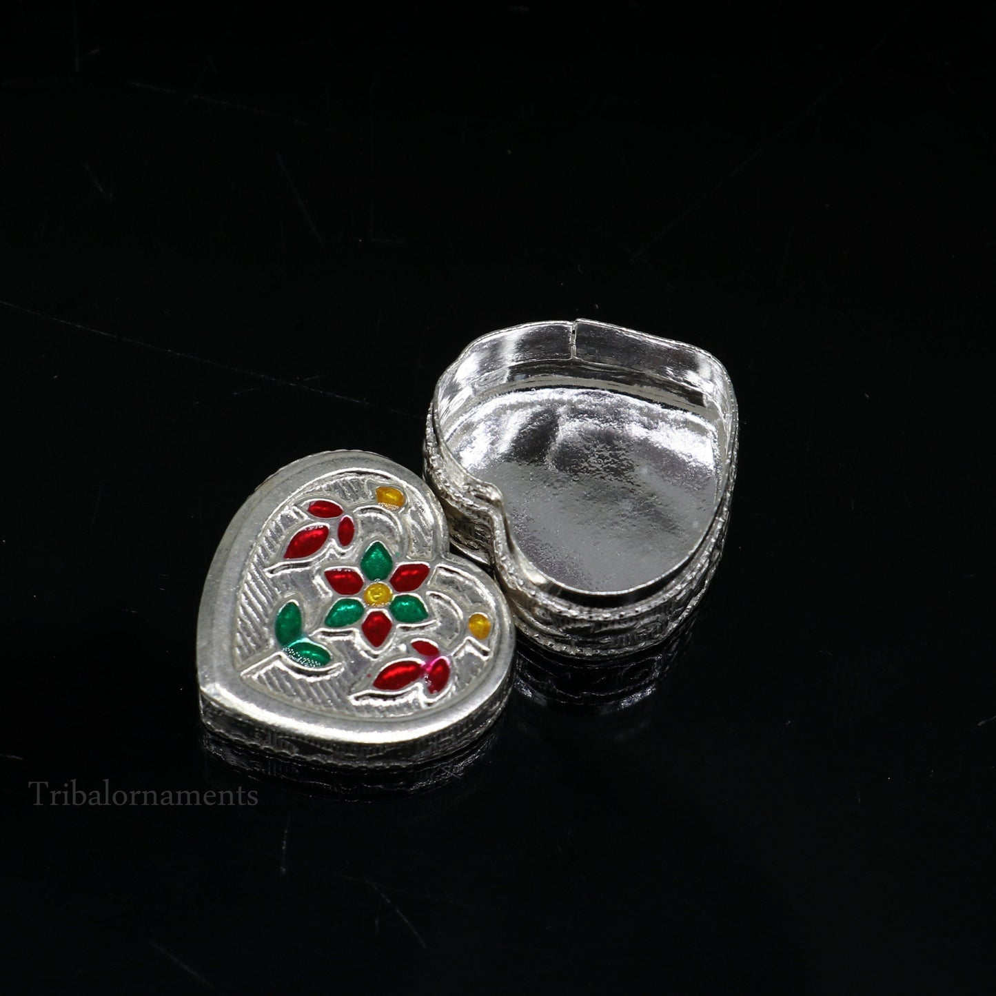 925 sterling silver trinket box, kajal box/casket box bridal heart shape box collection, container box, eyeliner box gifting art stb175 - TRIBAL ORNAMENTS