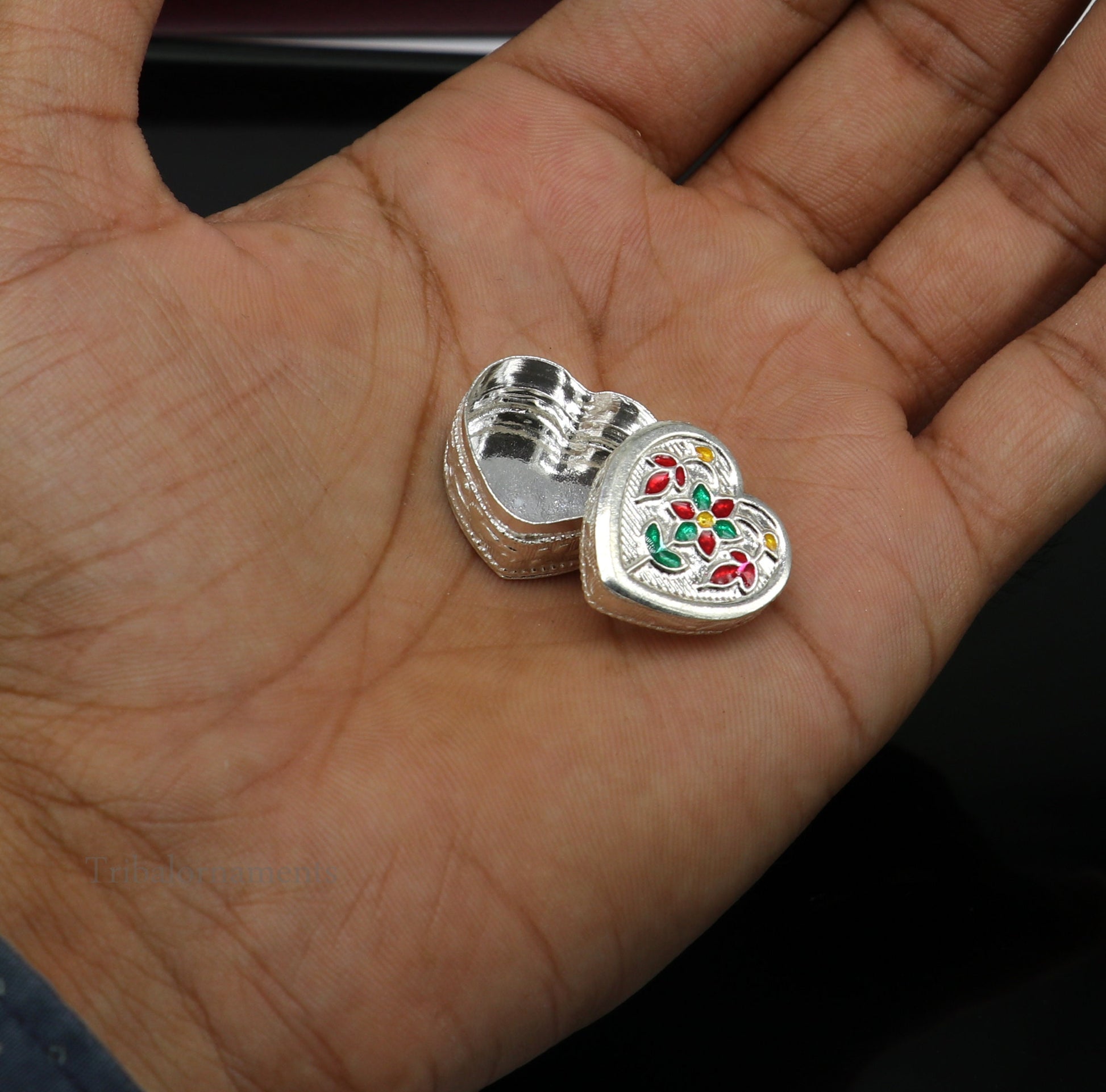 925 sterling silver trinket box, kajal box/casket box bridal heart shape box collection, container box, eyeliner box gifting art stb175 - TRIBAL ORNAMENTS