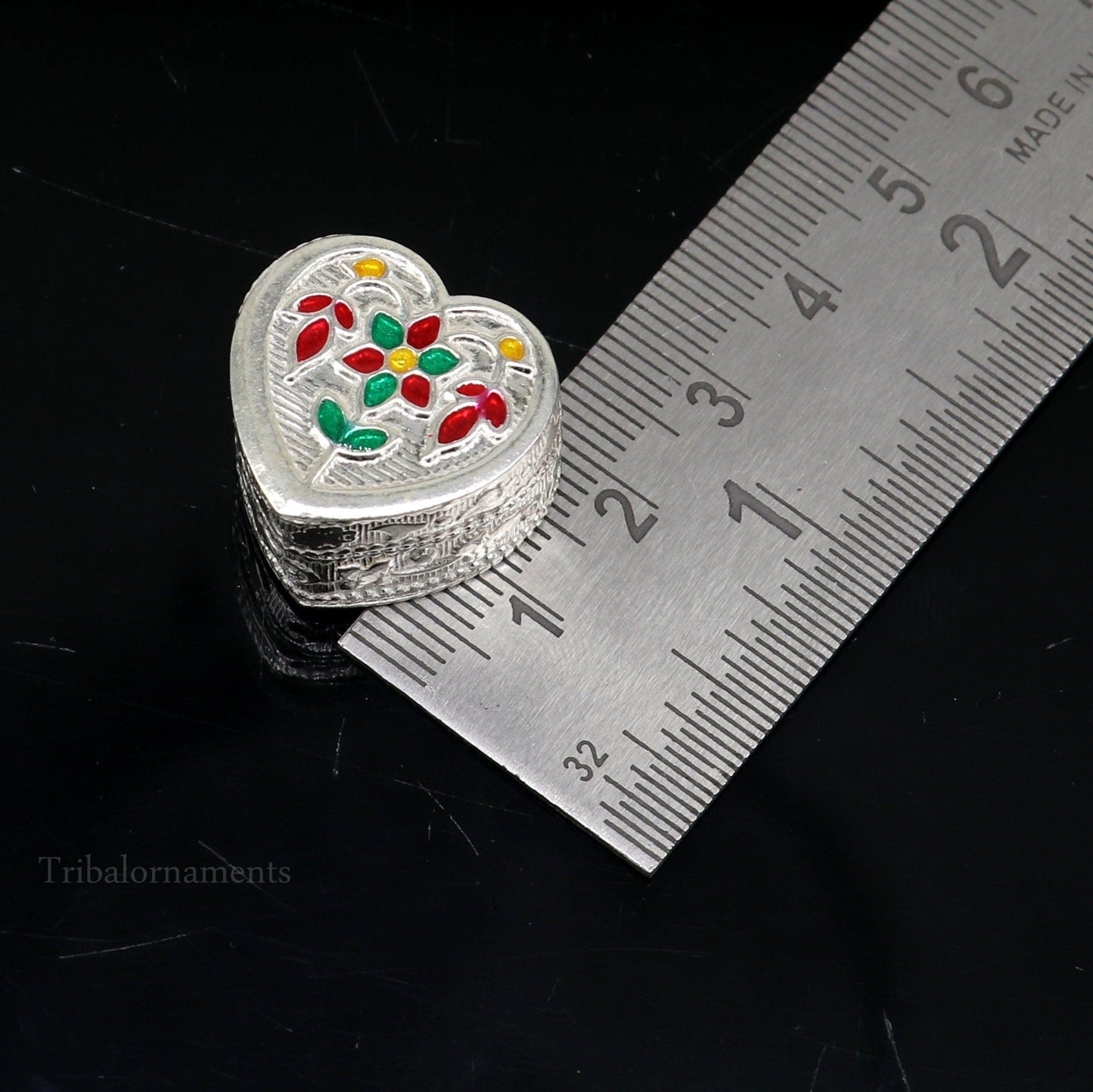 925 sterling silver trinket box, kajal box/casket box bridal heart shape box collection, container box, eyeliner box gifting art stb175 - TRIBAL ORNAMENTS