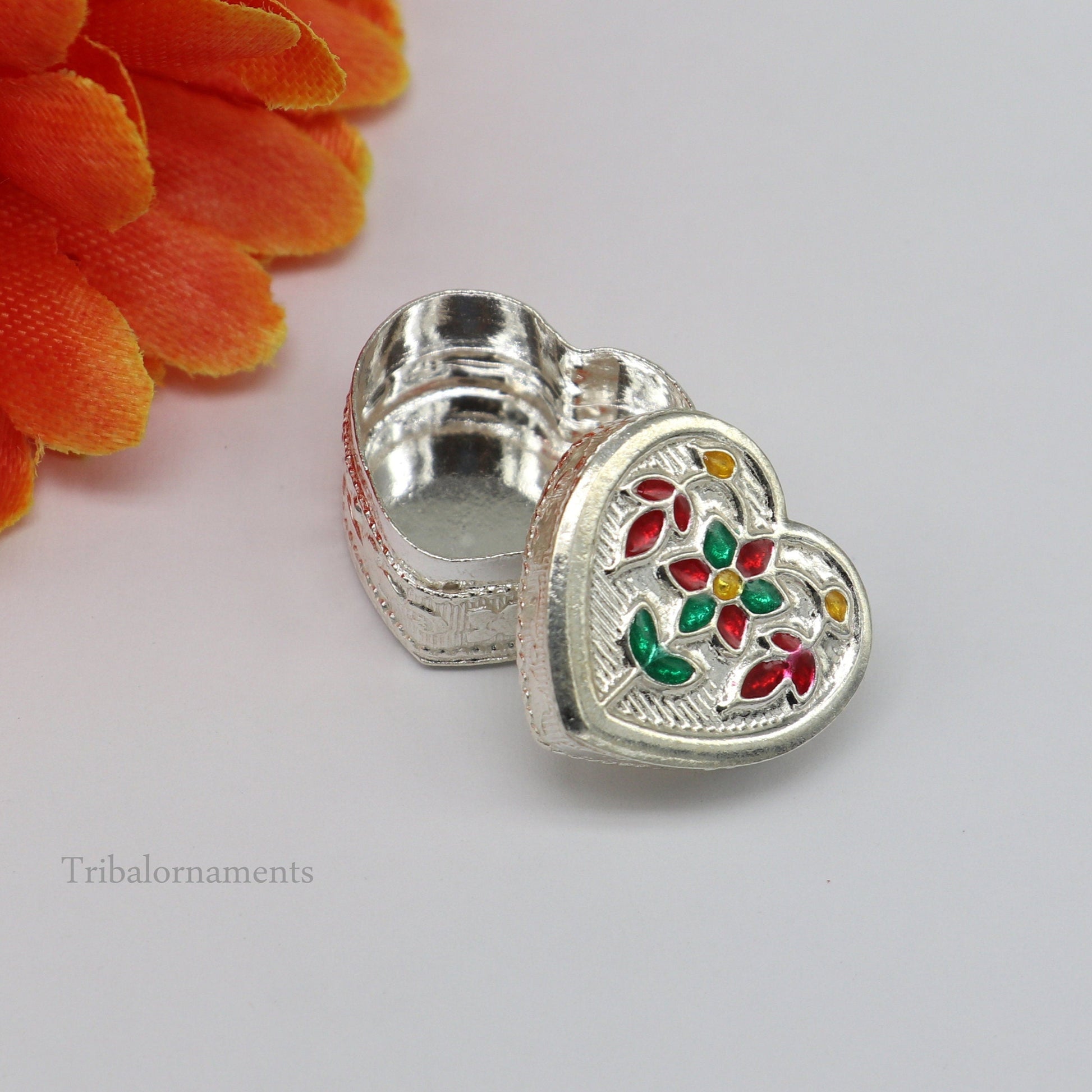 925 sterling silver trinket box, kajal box/casket box bridal heart shape box collection, container box, eyeliner box gifting art stb175 - TRIBAL ORNAMENTS