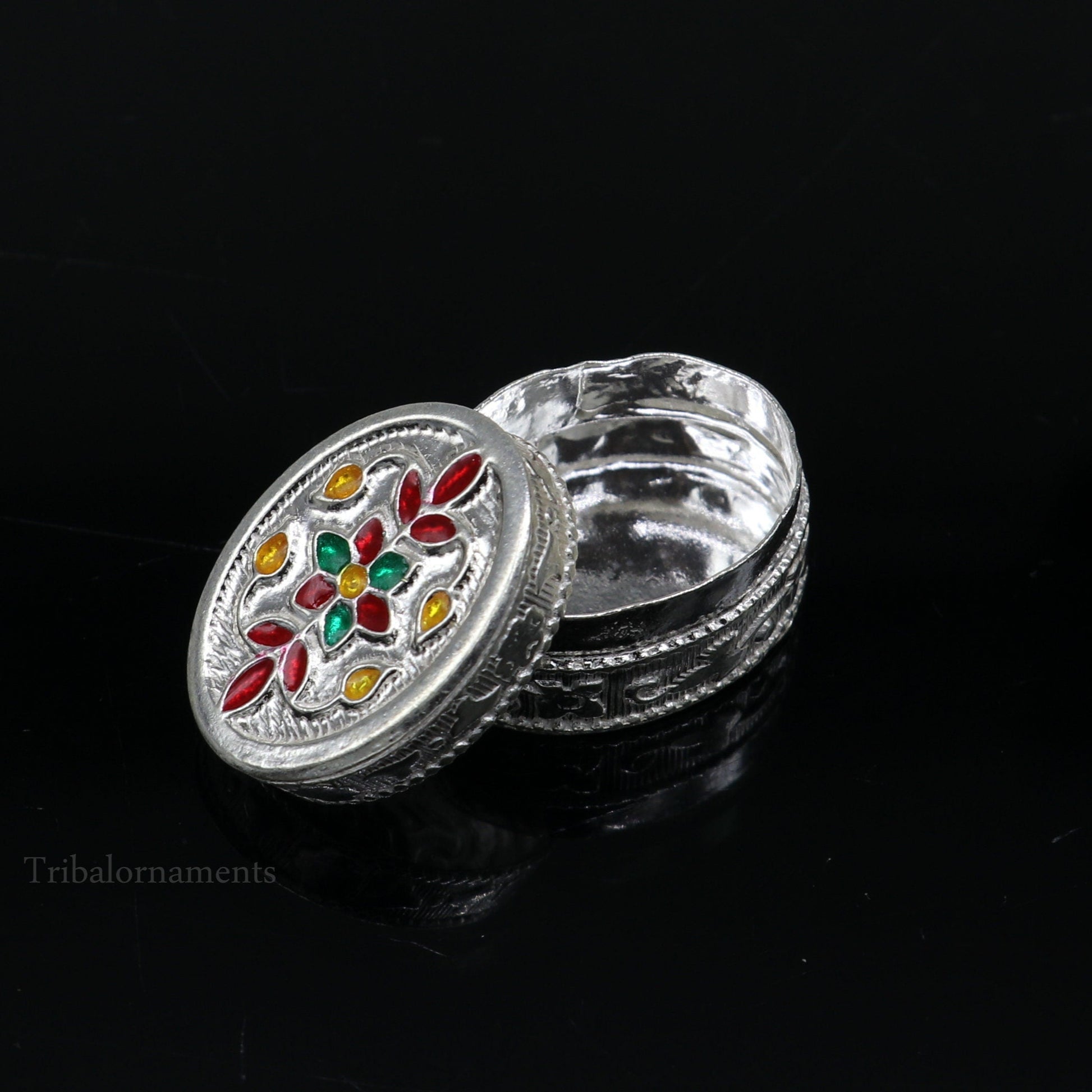 925 sterling silver trinket box, kajal box/casket box bridal oval shape box collection, container box, eyeliner box gifting art stb167 - TRIBAL ORNAMENTS