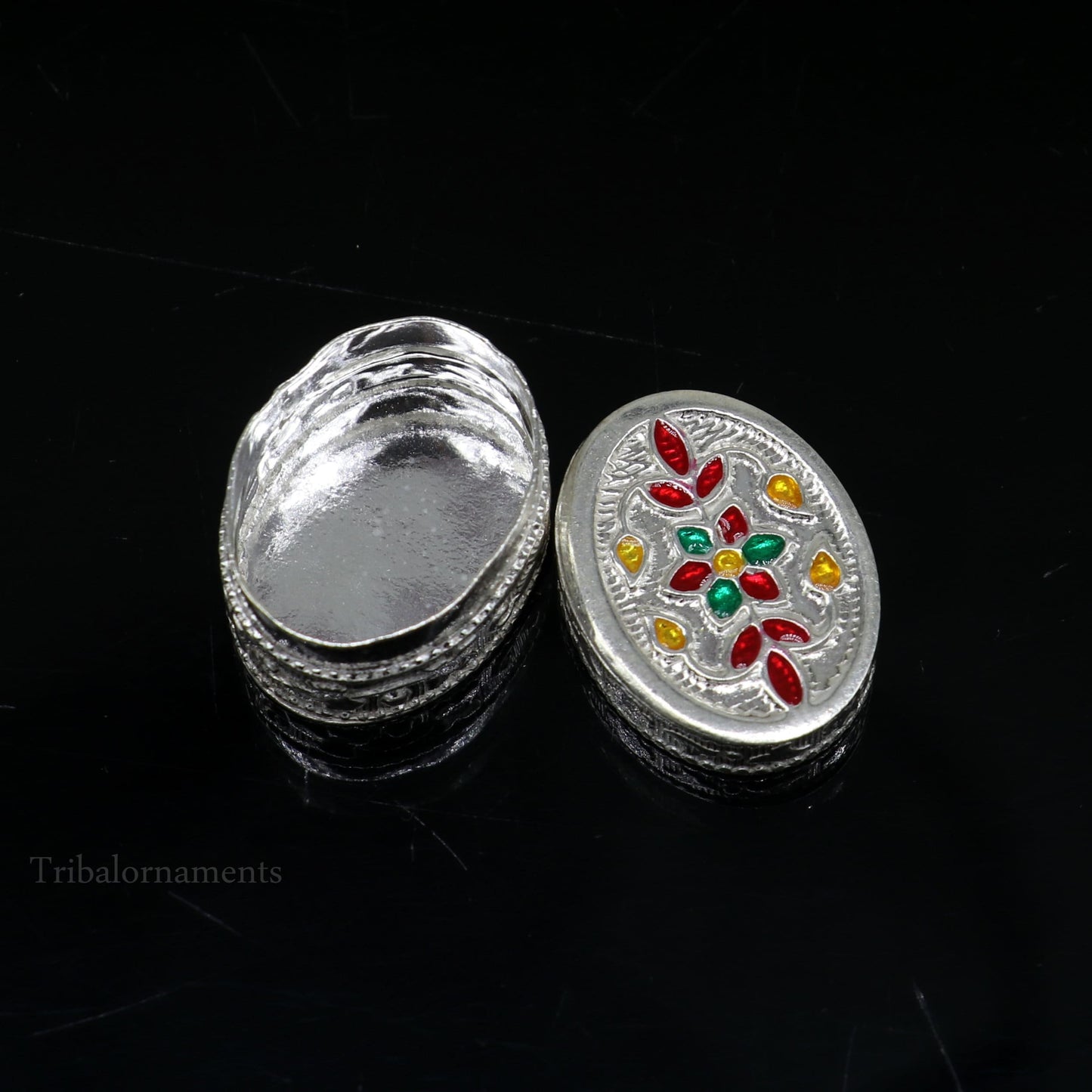 925 sterling silver trinket box, kajal box/casket box bridal oval shape box collection, container box, eyeliner box gifting art stb167 - TRIBAL ORNAMENTS