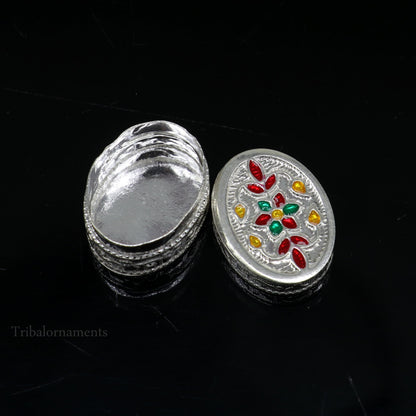 925 sterling silver trinket box, kajal box/casket box bridal oval shape box collection, container box, eyeliner box gifting art stb167 - TRIBAL ORNAMENTS