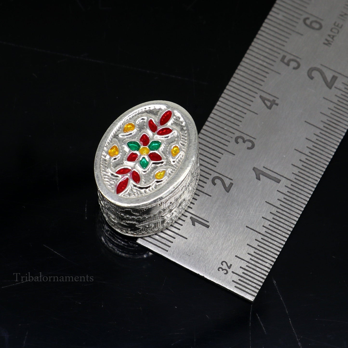 925 sterling silver trinket box, kajal box/casket box bridal oval shape box collection, container box, eyeliner box gifting art stb167 - TRIBAL ORNAMENTS