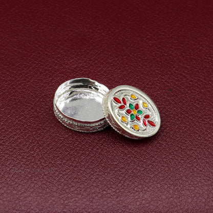 925 sterling silver trinket box, kajal box/casket box bridal oval shape box collection, container box, eyeliner box gifting art stb167 - TRIBAL ORNAMENTS