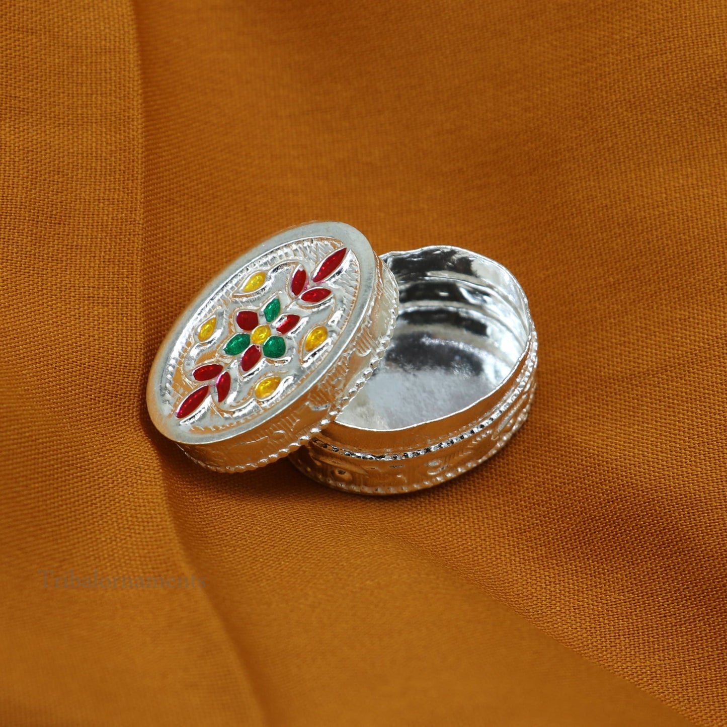 925 sterling silver trinket box, kajal box/casket box bridal oval shape box collection, container box, eyeliner box gifting art stb167 - TRIBAL ORNAMENTS