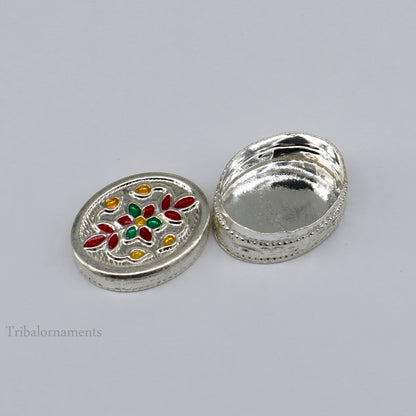 925 sterling silver trinket box, kajal box/casket box bridal oval shape box collection, container box, eyeliner box gifting art stb167 - TRIBAL ORNAMENTS