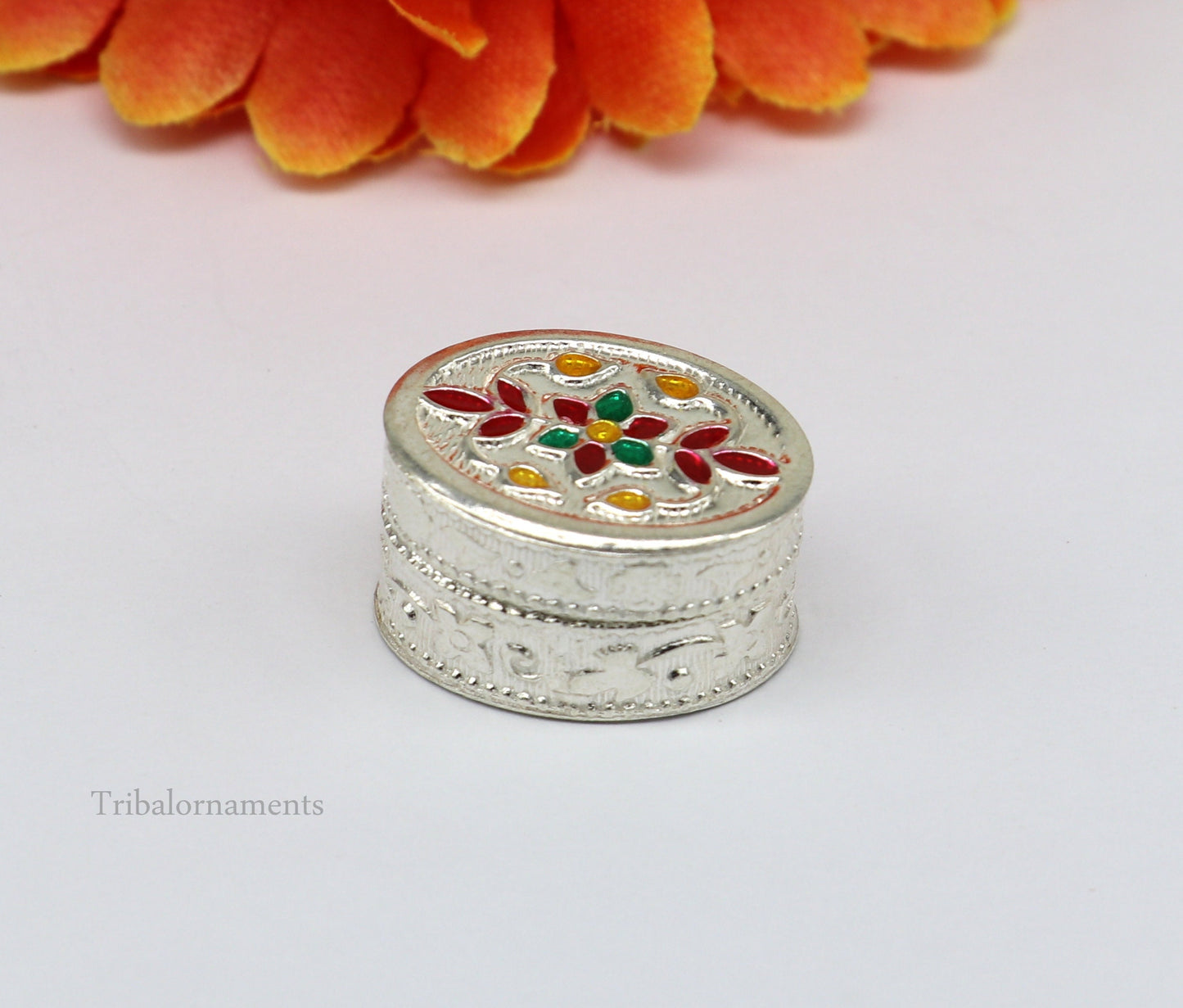 925 sterling silver trinket box, kajal box/casket box bridal oval shape box collection, container box, eyeliner box gifting art stb167 - TRIBAL ORNAMENTS
