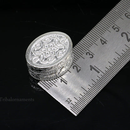 925 sterling silver trinket box with oval shape, tribal ornaments design, bridal jewelry storage or eyeliner casket, elegant gift container