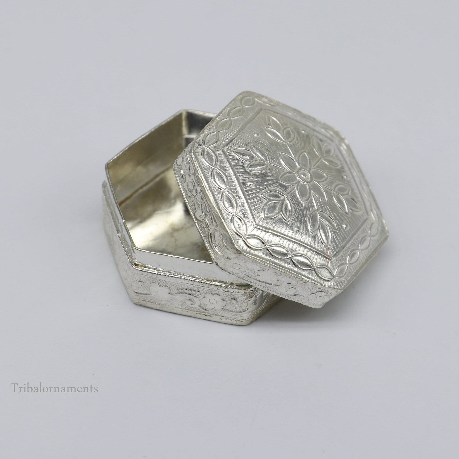 925 sterling silver trinket box, kajal box/casket box bridal polygon shape sindur box collection, container box, eyeliner box gifting stb180 - TRIBAL ORNAMENTS