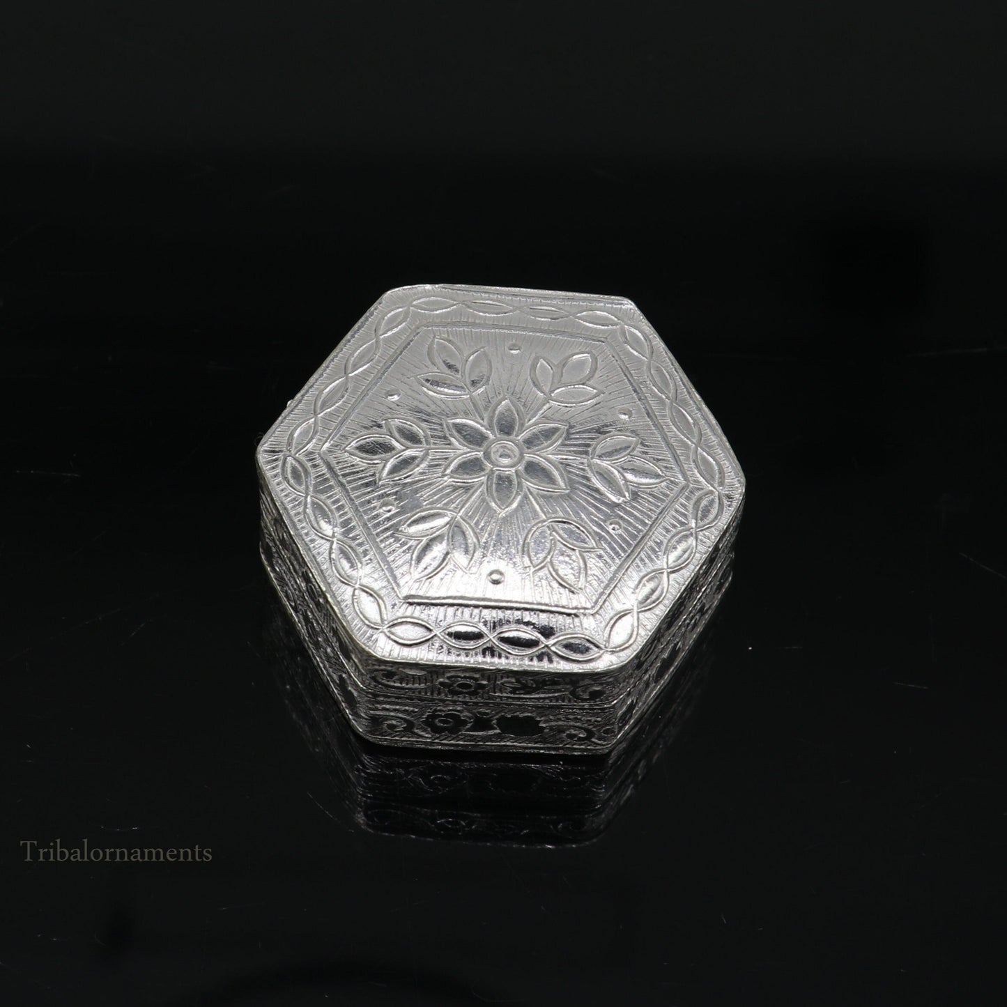 925 sterling silver trinket box, kajal box/casket box bridal polygon shape sindur box collection, container box, eyeliner box gifting stb180 - TRIBAL ORNAMENTS