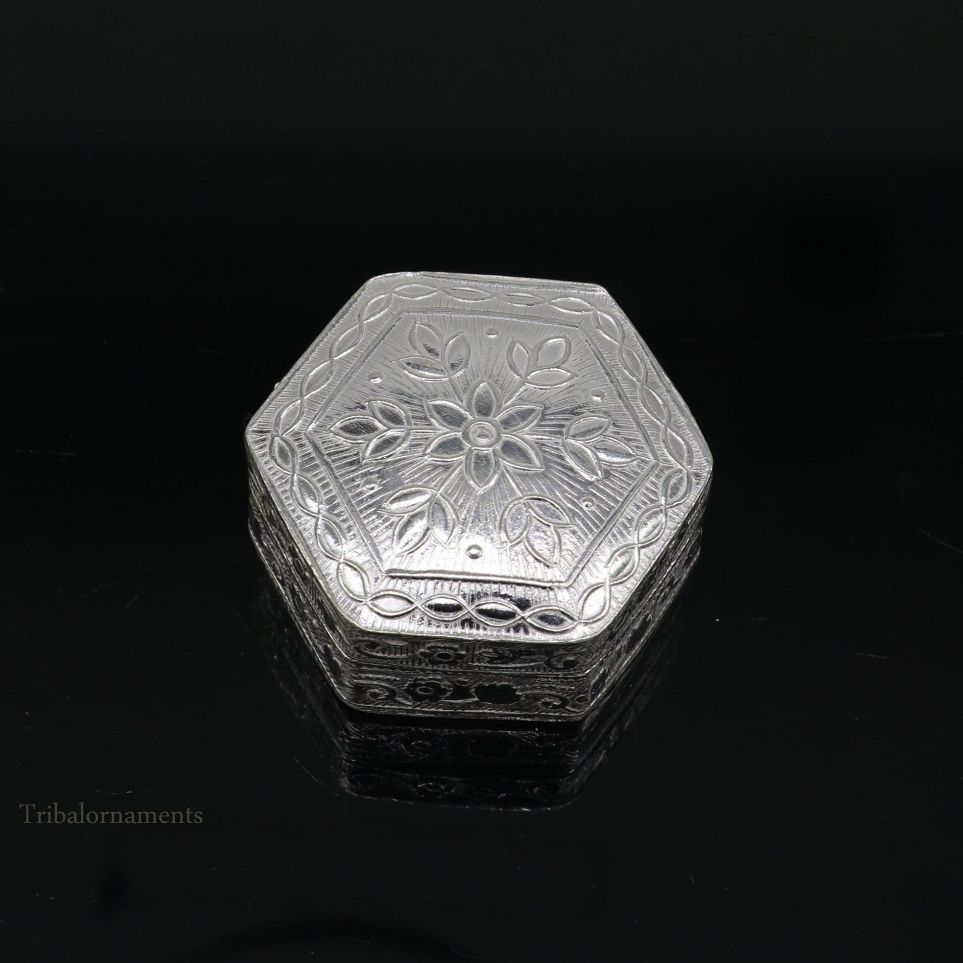 925 sterling silver trinket box, kajal box/casket box bridal polygon shape sindur box collection, container box, eyeliner box gifting stb180 - TRIBAL ORNAMENTS
