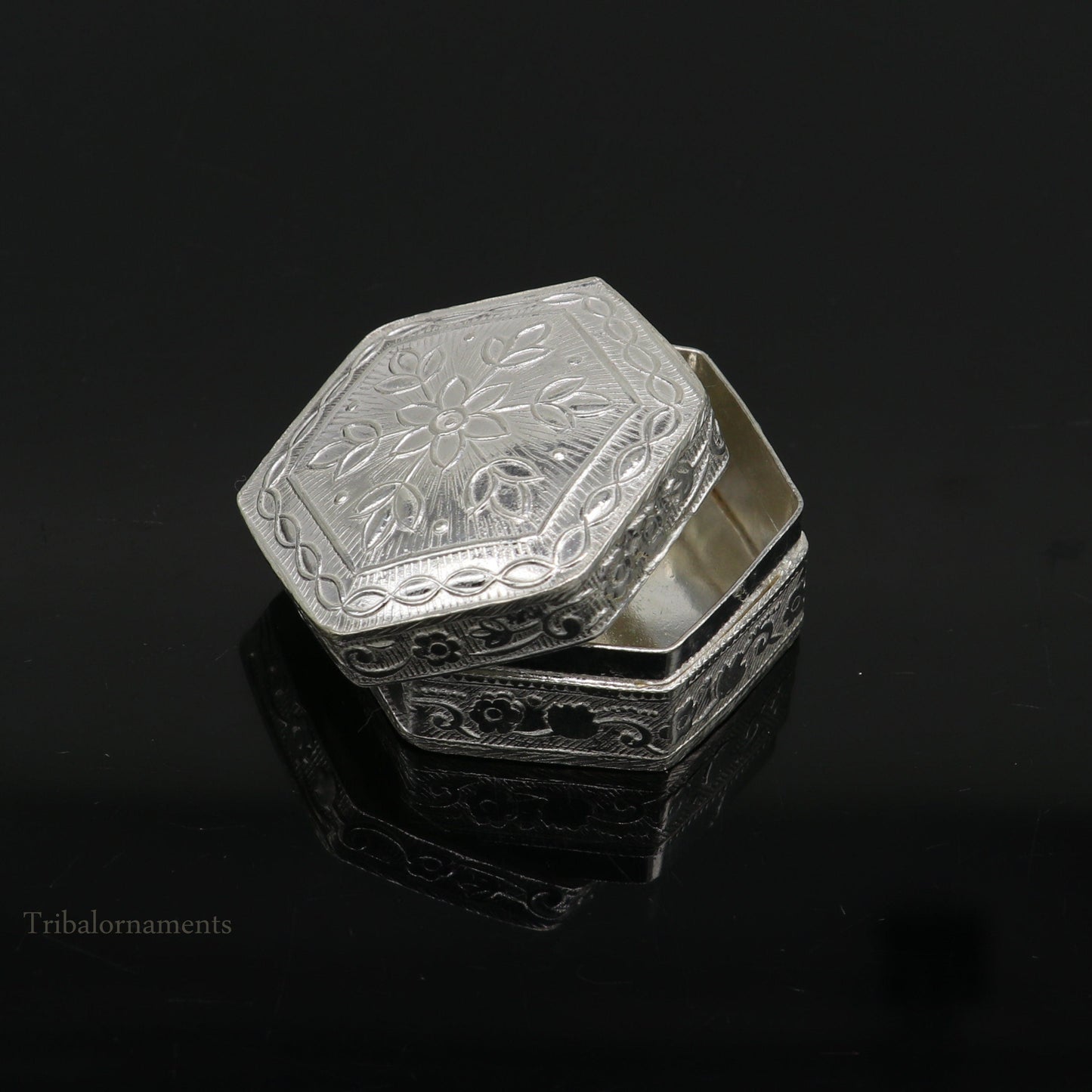 925 sterling silver trinket box, kajal box/casket box bridal polygon shape sindur box collection, container box, eyeliner box gifting stb180 - TRIBAL ORNAMENTS