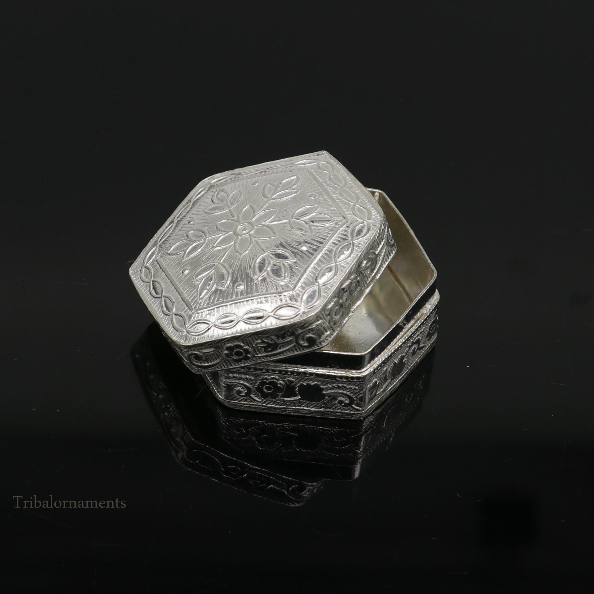 925 sterling silver trinket box, kajal box/casket box bridal polygon shape sindur box collection, container box, eyeliner box gifting stb180 - TRIBAL ORNAMENTS